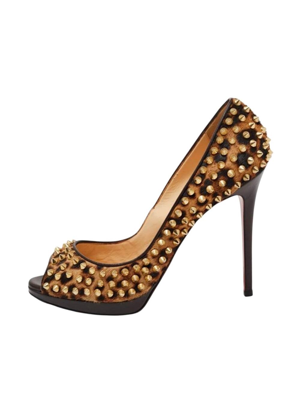 Christian Louboutin Animal Leopard Cheetah Print Spiked Peep Toe Pumps